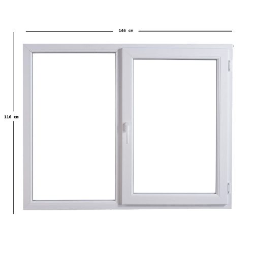 MŰANYAG ABLAK FEHÉR 146X116CM 5 KAMRÁS FIX+BUKÓ NYÍLÓ