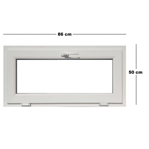 Műanyag ablak, 3 kamrás, fehér, 86 x 50 cm, bukó