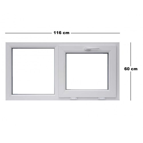 Műanyag ablak, 3 kamrás, fehér, 116 x 60 cm, bukó