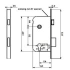 Süllyesztett  belső ajtó zár, acél, 45 x 58 mm